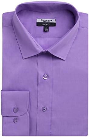 Portabella Men's Slim Fit Long Sleeve Solid Dress Shirt - Lilac -16.5 4-5