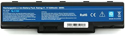 CSE® New Laptop Battery for Gateway NV52 NV53 NV54 NV56 NV58 AS09A61 EMACHINE D525 D725 AS09A73 [11.1V/5200mAh/58Wh 6-cells Li-ion] -12 Months Warranty