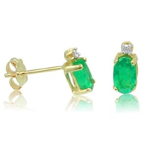 Emerald and Diamond Earrings in 10K Yellow Gold .60ct tw