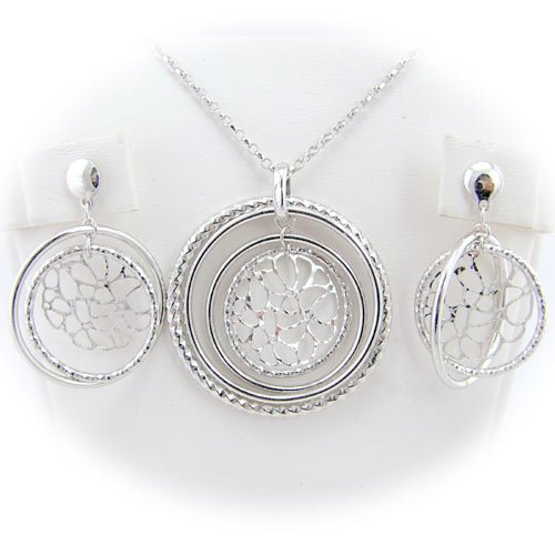 Sterling Silver Rings Laser Cut Filigree Lace Circle Pendant Cable Chain Necklace Earrings Italy