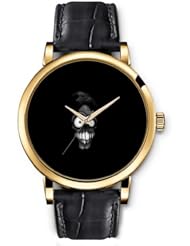 SPRAWL Aanalog Fashion Series Gold Ladies Watches of Genuine Black Leather Strap,Unique Wrist Watch for Women Girls Designed with Face hideous black background
