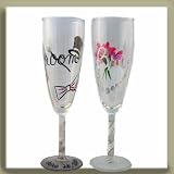 Bride and Groom Hand Painted Toasting Flutes