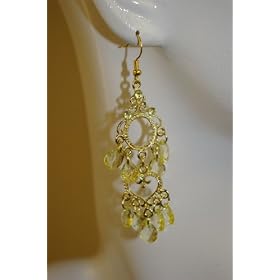 Saka's Gold Toned Acrylic Beads Chandelier Earrings