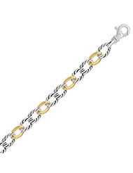 18K Yellow Gold and Sterling Silver Polished and Cable Designed Chain Bracelet