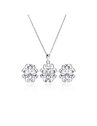 Nickel Free Sterling Silver Pendant & Earring Sets Outline CZ Flower Set Pendant: 14.9mm X 18.55mm Earring: 15mm X 16.1mm