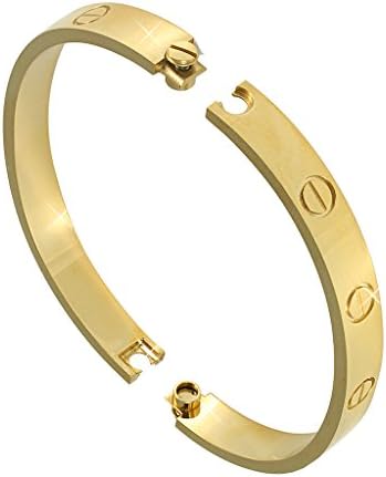 Jewelcool Stainless Steel Classy Men's and Women's Gold Plated Screw Designed Bracelet, Medium