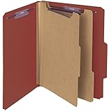 Smead Pressboard Classification File Folder with SafeSHIELD&reg; Fasteners, 2 Dividers, 2" Expansion, Letter Size, Red, 10 per Box (14075)