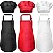 Chengu 6 Pieces Kids Chef Hat Apron Set, Boys Girls Adjustable Cotton Aprons Kitchen Bib Aprons with 2 Pockets for Kitchen Cooking Baking Wear (Color 1, Large)