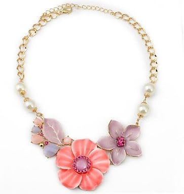 Fashion Necklaces for Women Shiny Crystal Love Rose Flower Pearl Beads Statement Collar Choker Bridal Necklace Pendant , Blue