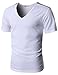 H2H Men's Vintage Shoulder Zipper T-Shirts with V-Neck Short Sleeve