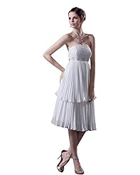 A-line Strapless Crinkled Tiered Lace Chiffon Short Tea Length Empire   Waistline  Dress
