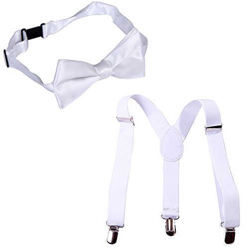 HDE Kid Boys Adjustable Y Back Clip Suspenders Matching Pre Tied Bowtie Set