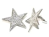 LARGE Crystal Star Clip-On Earrings Silver Tone