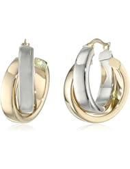 Duragold 14k Yellow, White, or Two-Tone Gold Satin and Polished Crossover Hoop Earrings