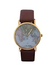 HACBIWA Global Fashion Unisex Men Women Lady Girls World Map Brown Leather Alloy Analog Quartz watches