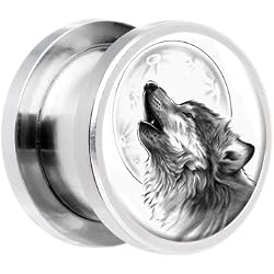 0 Gauge Steel Howling Wolf Screw Fit Plug