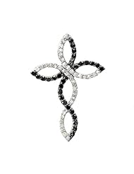 0.30 Carat (ctw) Sterling Silver Black and White Diamond Ladies Cross Pendant 1/3 CT