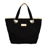 Black large canvas tote bag with metallic gold trim by Pia Rossini