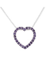 Sterling Silver 18in Purple CZ Heart Slide on 18 Chain Necklace.