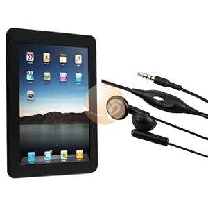 Black Silicone Skin Case + Hands-free Retractable Stereo Headset w/ Mic for Apple iPad 16GB / 32GB / 64GB
