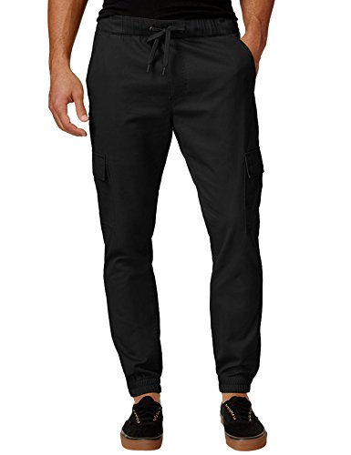 Mens Black Twill Chino Jogger Pants Cargo Slacks Tapered Cotton Trousers