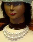 Fresh Water Two Strand White Pearl Short Chain Necklace and Earrings for Women and Teens
