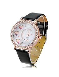 Womens Round Dial Analog Watch with Crystals & Beads Decoration Black