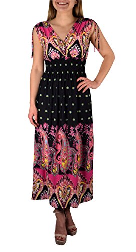 Peach Couture Women`s Summer Exotic Tahiti Polka Dot Print Sleeveless Maxi Dress