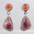 Santa Fe Style Spiny Oyster and Sterling Silver Dangle Earrings, #9738