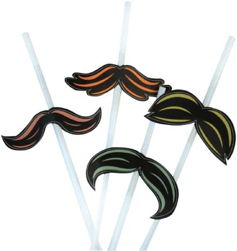 Party Partners Design Moustache Decorative Cocktail Drinking Straws, Multicolored, 12 Count