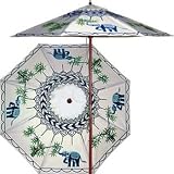 Parading Elephants 9 Foot Patio Umbrella With Base - White