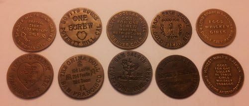 Great western Trading Set of 10 Reproduction Brothel Tokens #1 Brass Checks