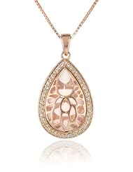 Rose Gold over Sterling Silver Rose Quartz and Created White Sapphire Pendant Necklace, 18"