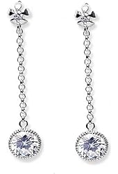 Cubic-zirconia Rhodium Finish Sterling Silver Drop Earrings