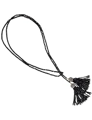 18kt Gold Black Spinel Beads Tassel Necklace Diamond Pave Silver Gemstone Jewelry