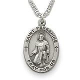 Sterling Silver 7/8 Oval Engraved St. Peregrine, Patron of Cancer Medal on 24 Chain
