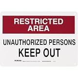 Brady 22190 10 Height, 14 Width, B-401 Plastic Black And Red On White Color Admittance Sign, Legend Restricted Area Unauthorized Persons Keep Out