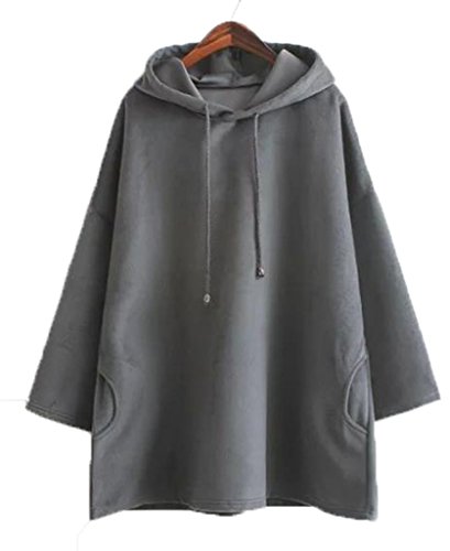 (ドチィン)DaoCheng レディース パーカ ウール 無地 長袖 ゆったり 体型カバー パーカ カジュアル フード付き ドルマン スリーブ パーカー 通学 グレー ブラック カーキ ピンク フリーサイズ