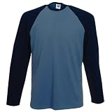 Long Sleeve Fruit of the Loom Baseball Cotton T-Shirt Steel Blue / Navy Medium (38-40 )