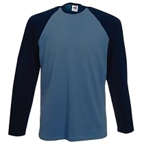Long Sleeve Fruit of the Loom Baseball Cotton T-Shirt Steel Blue / Navy Medium (38-40&uml;)