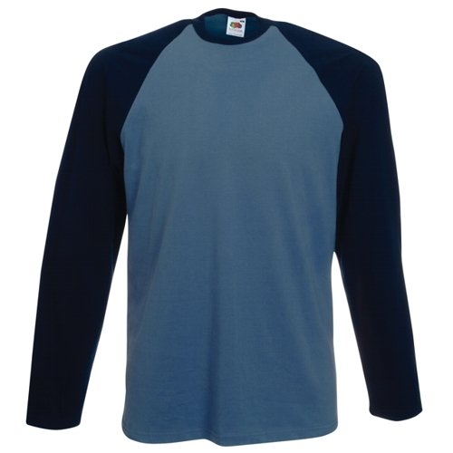 Long Sleeve Fruit of the Loom Baseball Cotton T-Shirt Steel Blue / Navy Medium (38-40&uml;)