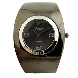 New Women's Alloy Metal Gunmetal Oversized Bangle Watch