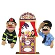 Melissa and Doug 2530 Deluxe Puppet Theater with Police Officer Puppet and Firefighter Puppet Bundle