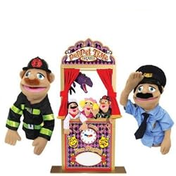 Melissa and Doug 2530 Deluxe Puppet Theater with Police Officer Puppet and Firefighter Puppet Bundle