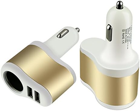 Tfboys 3.1a Gold Car Charger with Lighter Socket and Dual USB Charging Ports Duo for Iphone Ipad, Ipod, Samsung, Htc, Nokia