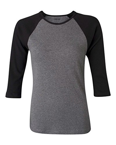 Ladies' Cotton 3/4 Contrast Raglan Sleeve Rib Tee