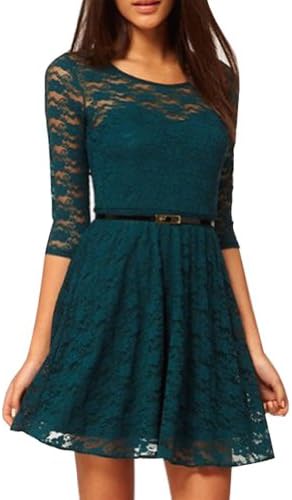 Janecrafts Womens Sexy Lace Hollow Slim Casual Skirt Clubwear Cocktail Party Dress (M, Dark Green)