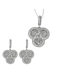 BRI Jewelry Sterling Silver 3 Ring Flower With Clear Micropave Cubic Zirconia Set - Pendant - Dangle Earring