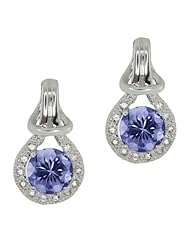2.00 Ct Round Natural Blue Tanzanite & White Sapphire 14K White Gold Earrings