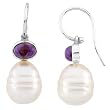 14K White Gold Paspaley South Sea Cultured Pearl and Amethyst Earrings - 12.00mm